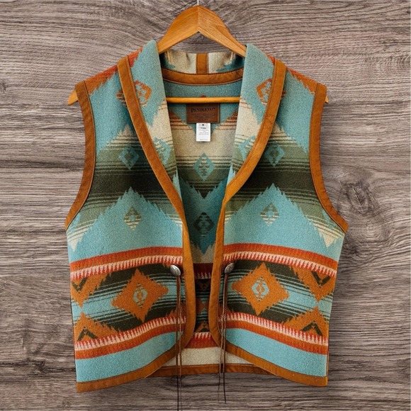 Pendleton Jackets & Blazers - Pendleton Wool Southwestern Blanket Vest Womens Size M Santa Fe Boho Western